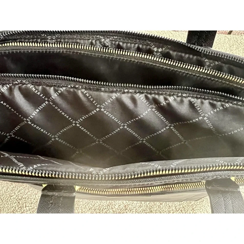 Steve Madden Black Quilted Laptop Work Satchel Bag Zip Detachable Strap Spacious
